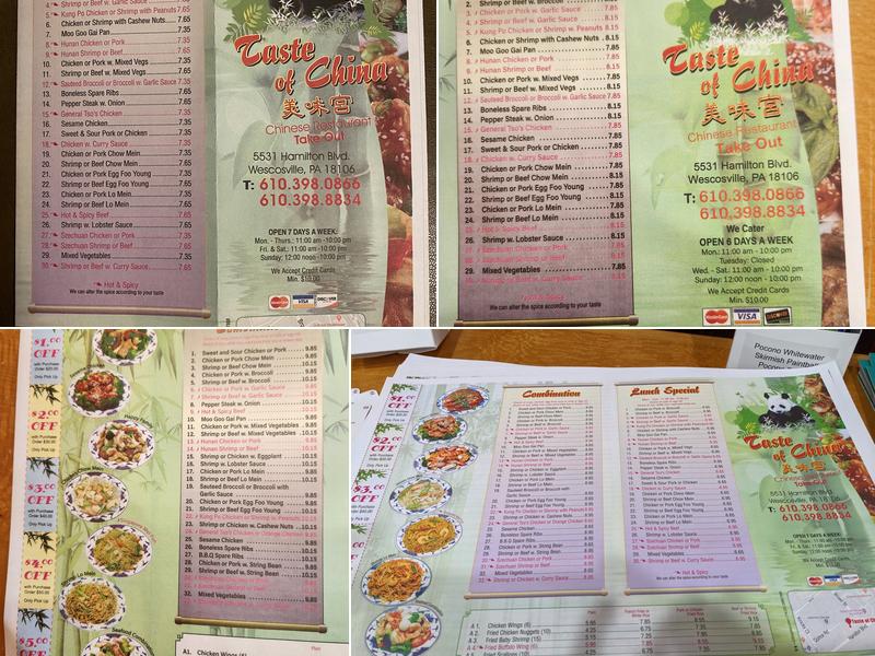 Taste of China Menu