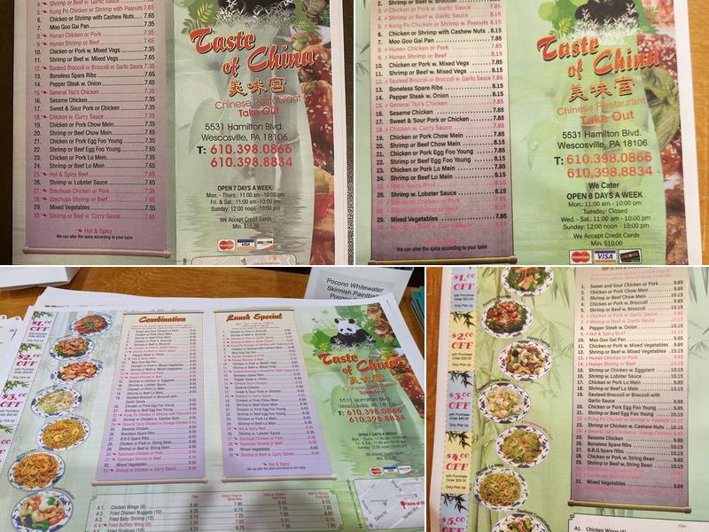Taste of China Menu