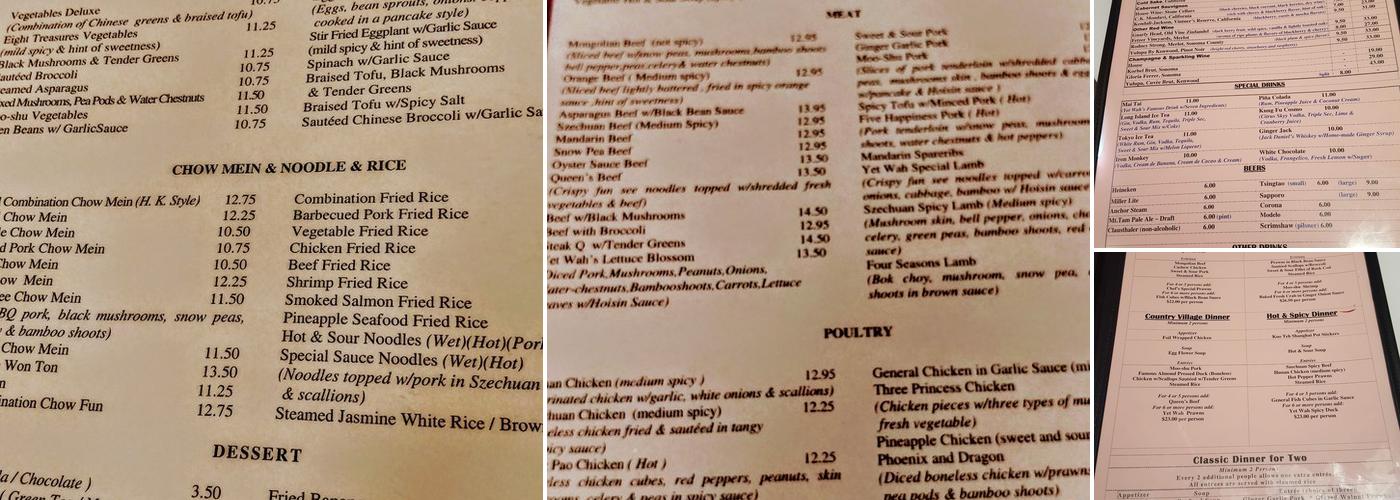 Yet Wah Restaurant Menu