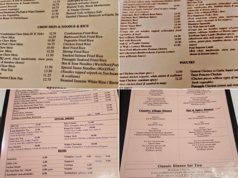 Yet Wah Restaurant Menu