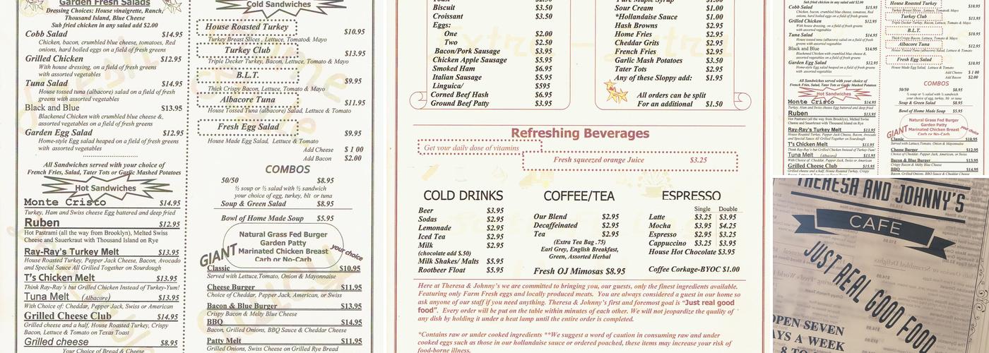 Theresa and Johnnys Cafe Menu