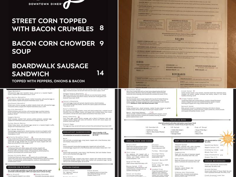 Billy's Downtown Diner Menu