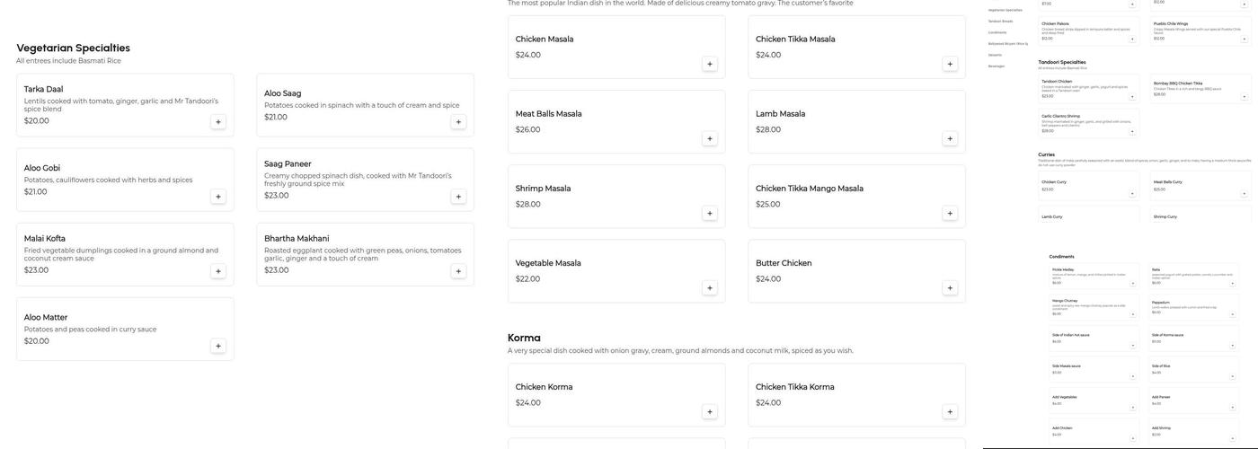 Mr. Tandoori Urban Bar and Grill Menu