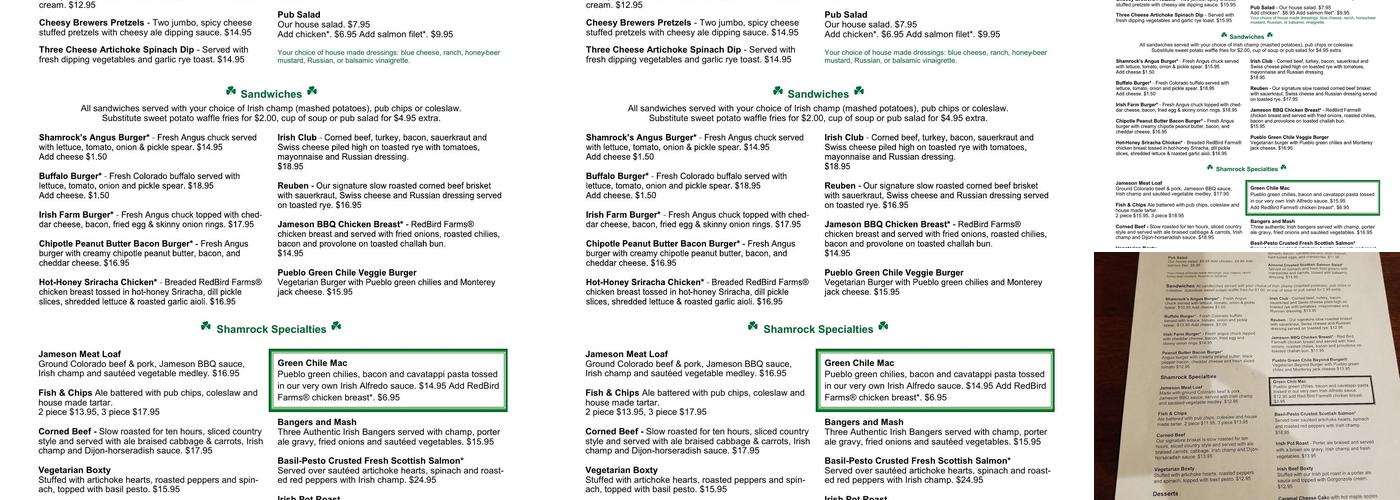 Shamrock Brewing Co Menu