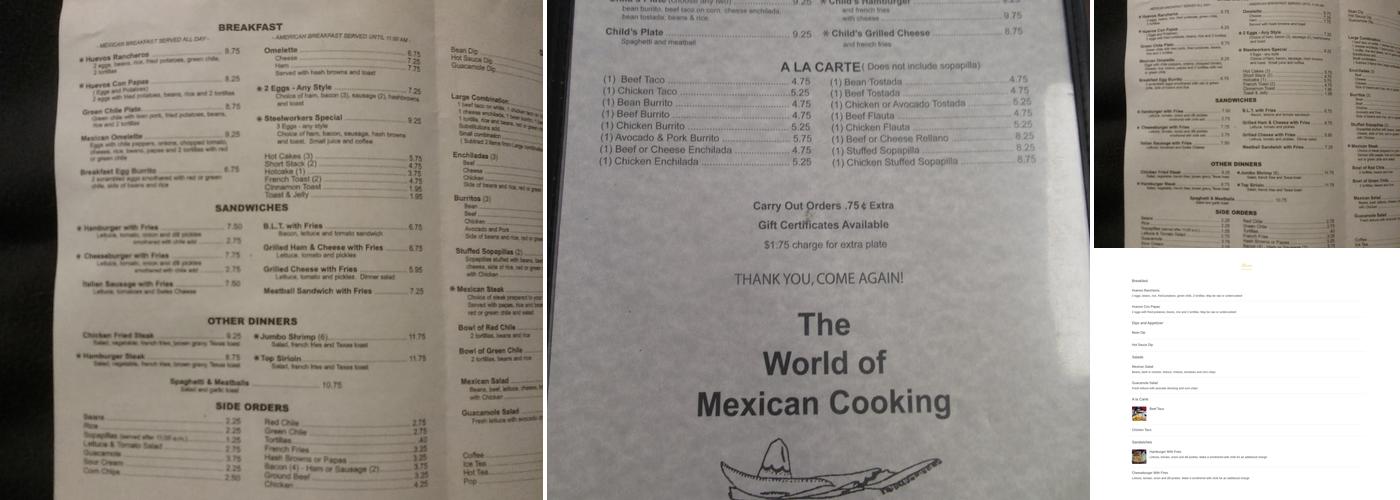 Estela's Mill Stop Cafe Menu