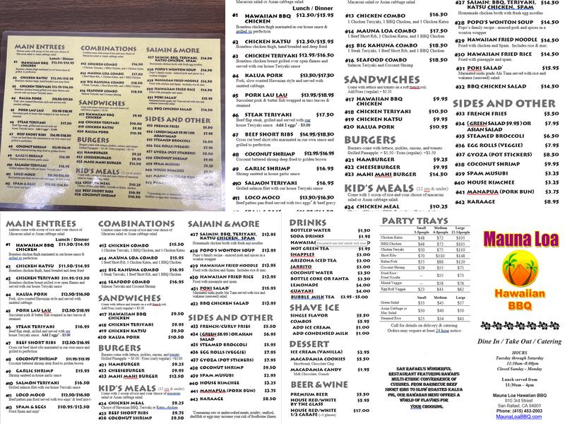 Mauna Loa Hawaiian BBQ Menu