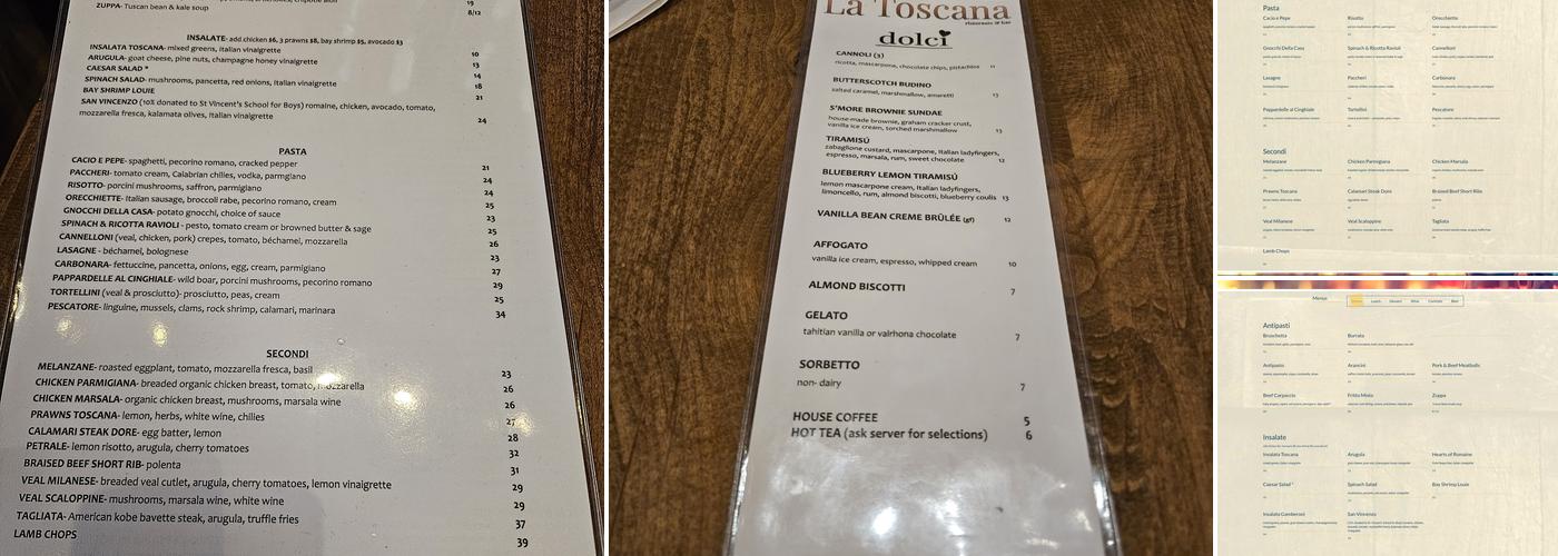 Ristorante La Toscana Menu