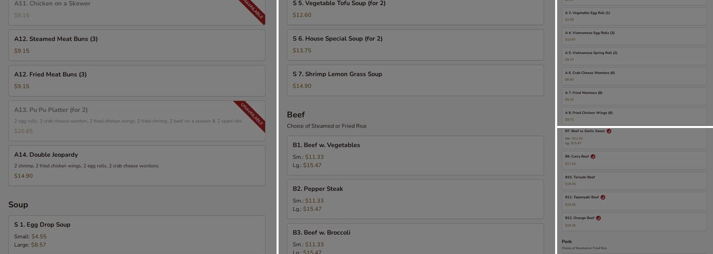 Chong's Cafe Menu