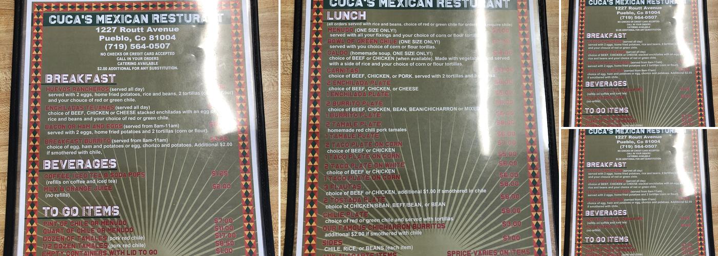Cuca's Mexican Menu