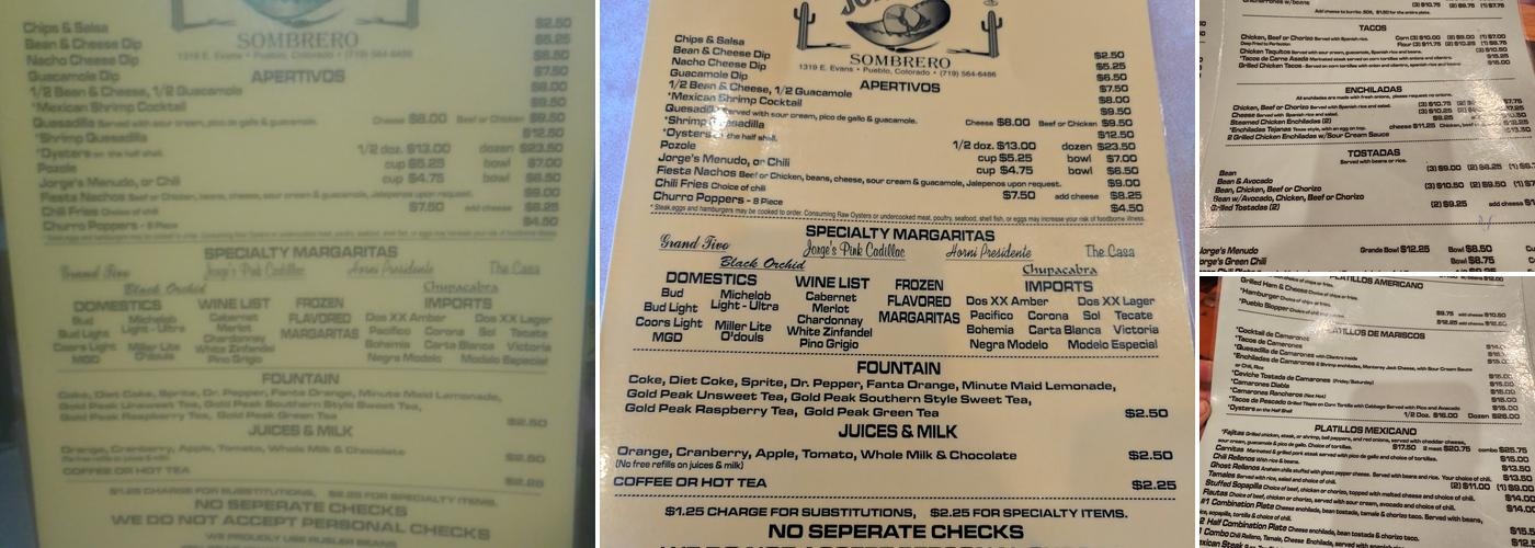 Jorge's Sombrero Menu