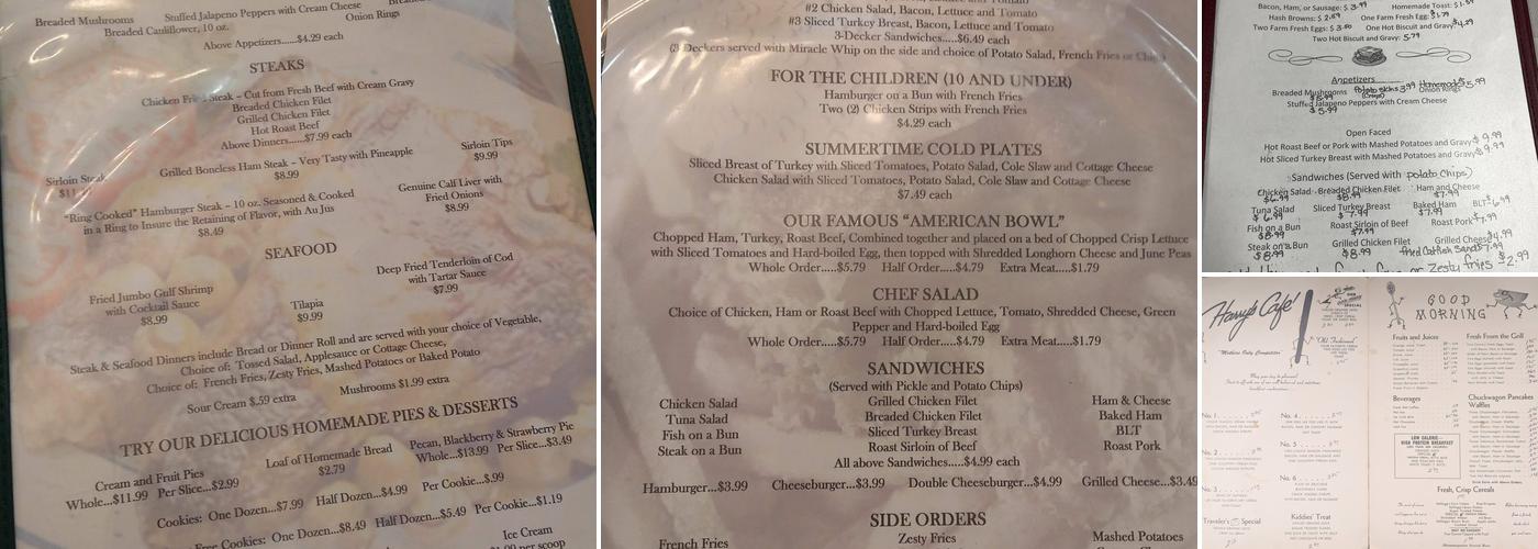 Harry's Cafe Menu