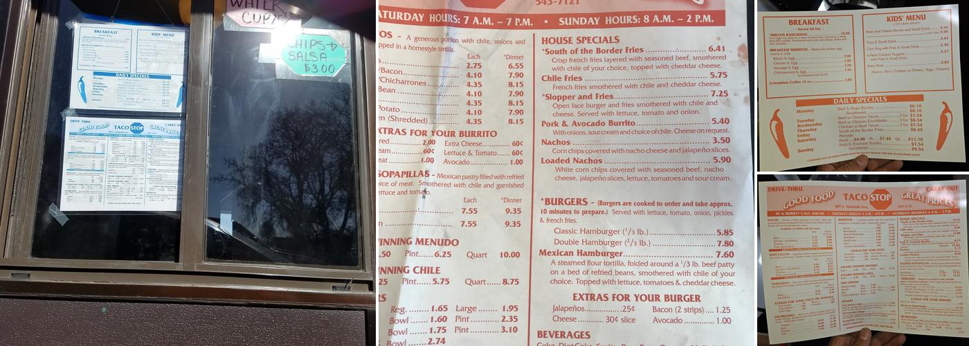 Taco Stop Menu