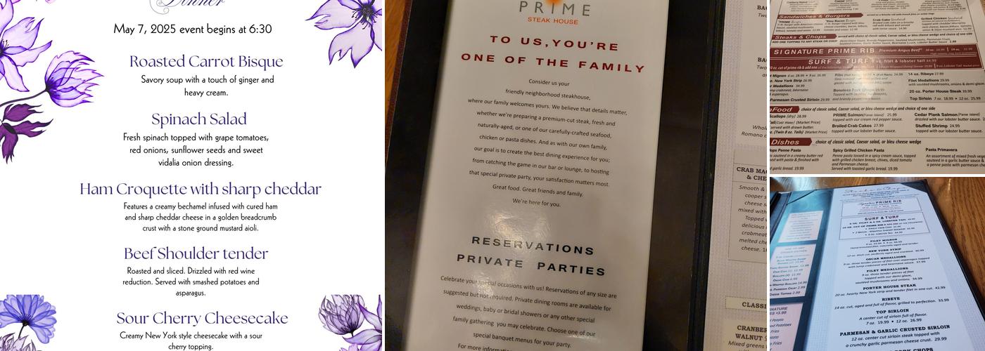 Prime Steak House Menu