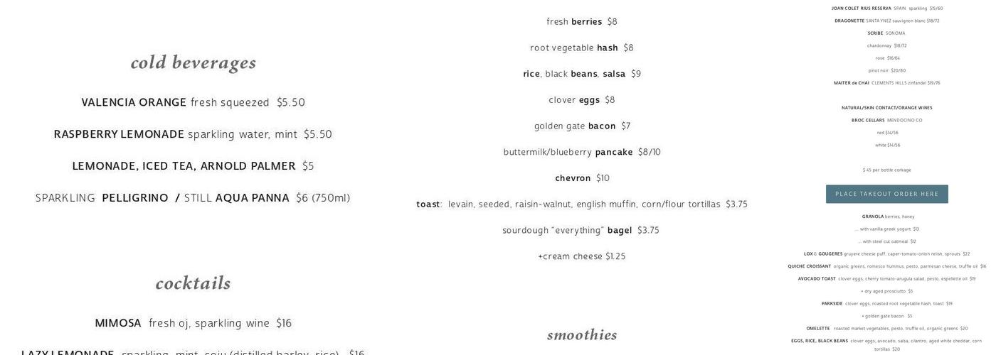 Parkside Cafe Menu