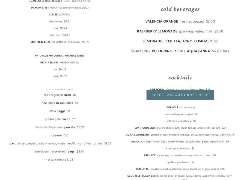Parkside Cafe Menu