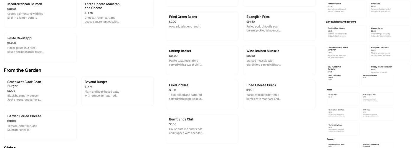 Red Barn Bar & Grill Menu