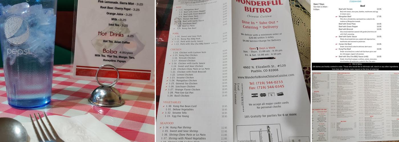 Wonderful Bistro Menu