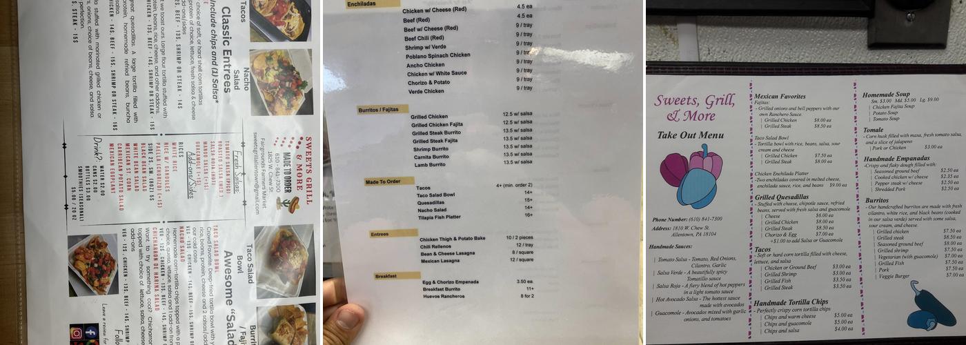 Sweets Grill & More Menu