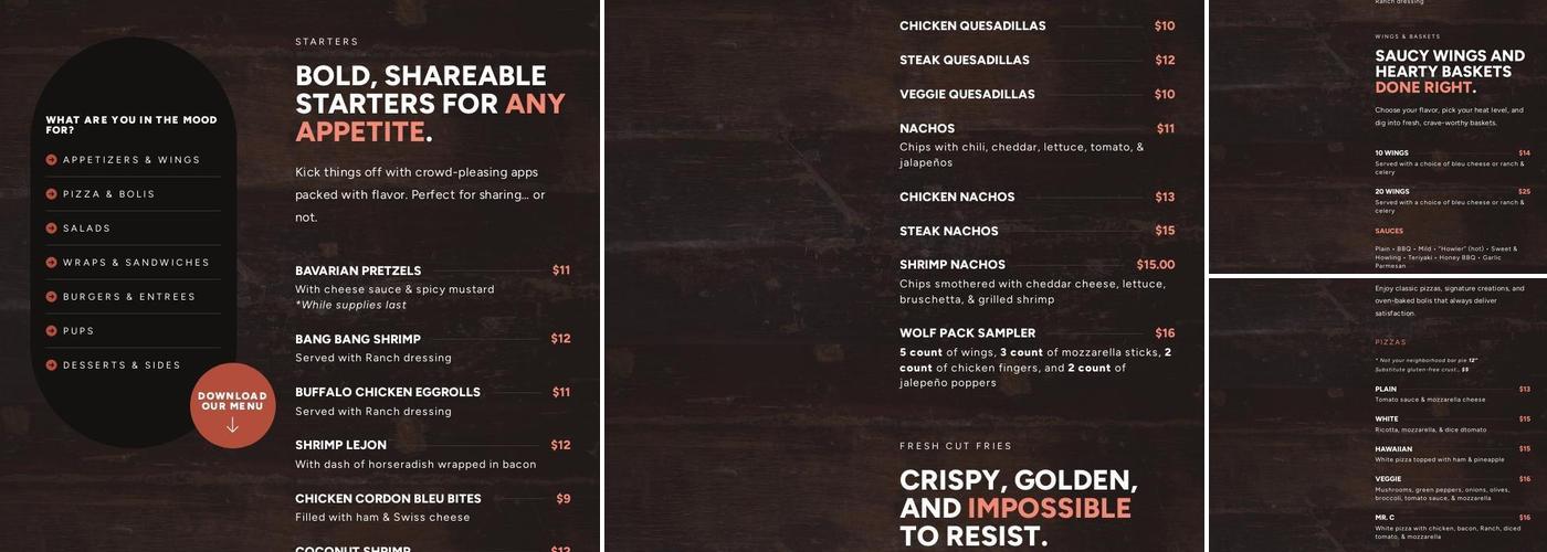 Red Wolf Bar and Grille Menu