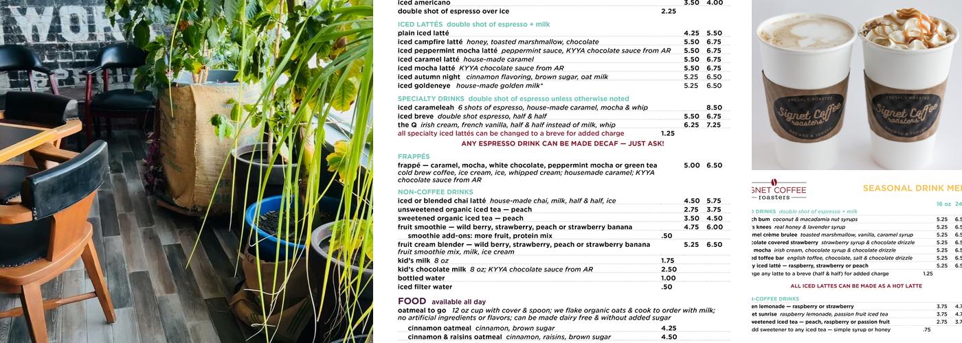 Signet Coffee Roasters Menu