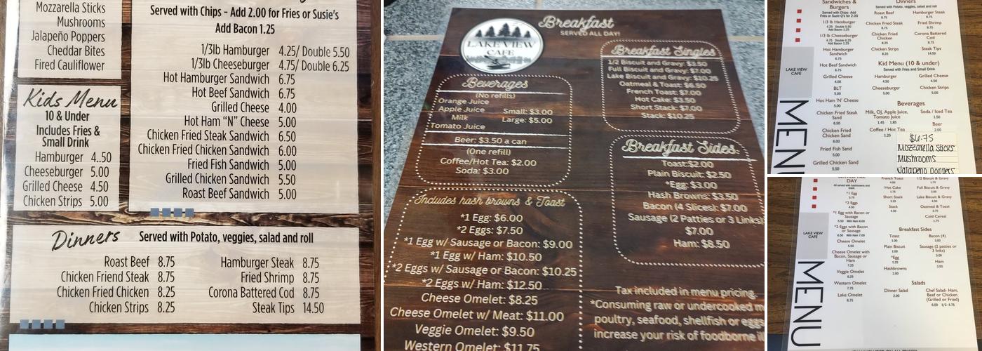 Lake View Cafe Menu