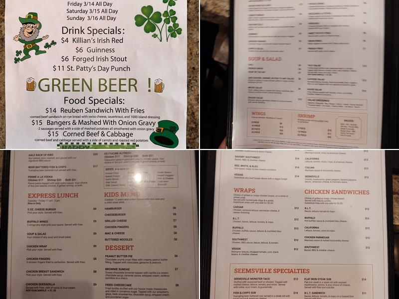 Seemsville Pub & Grille Menu
