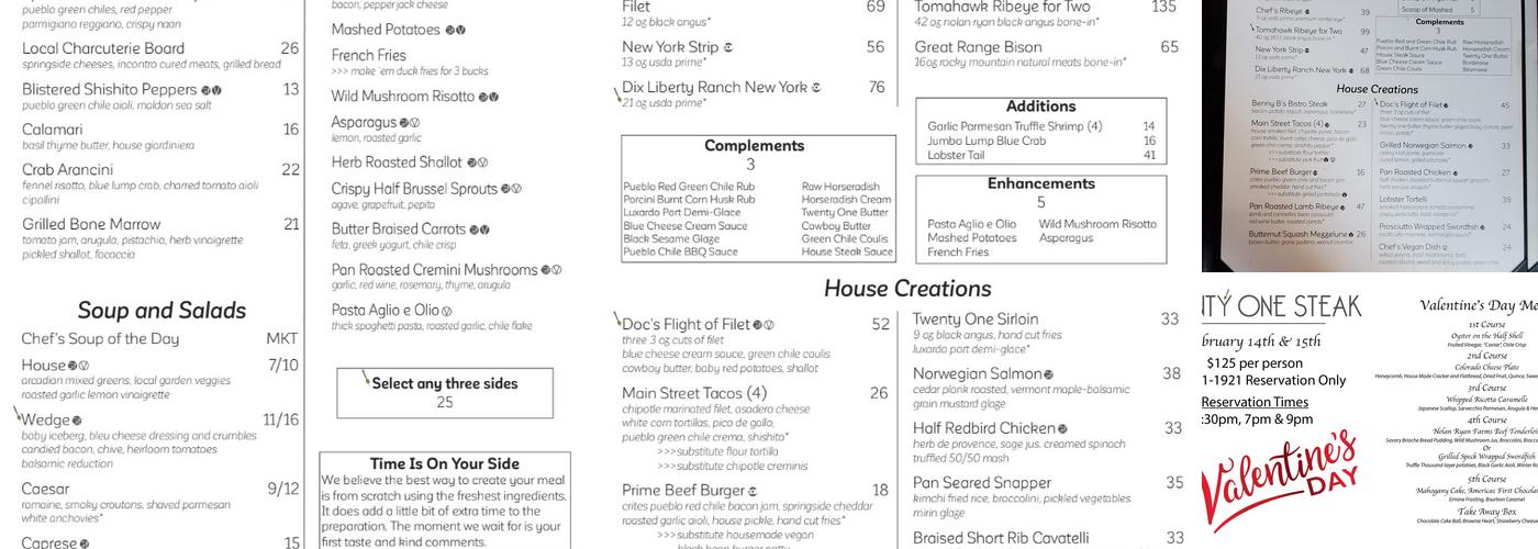 Twenty One Steak Menu