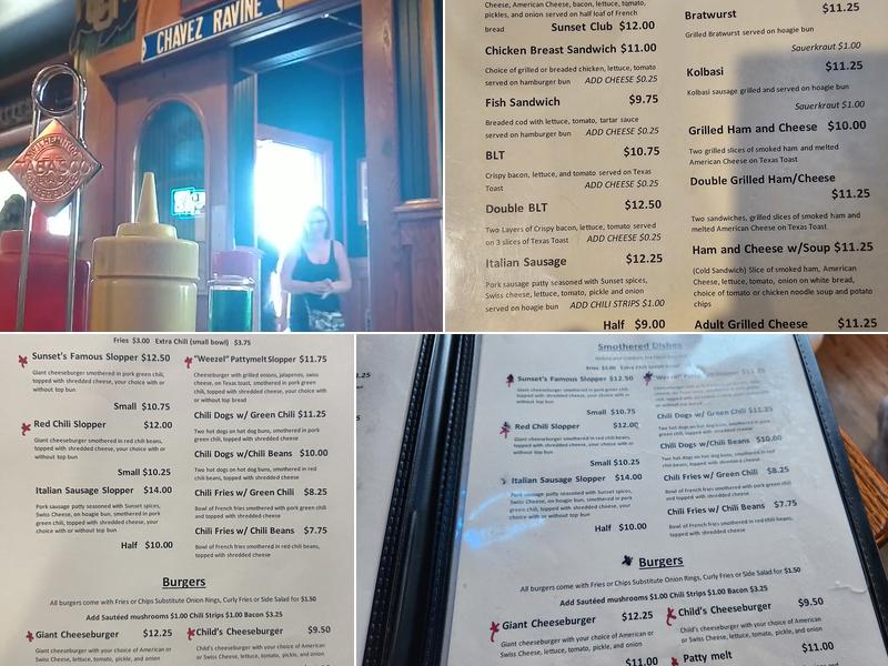 The Sunset Inn Bar and Grill Menu