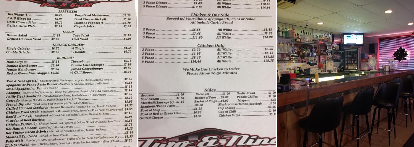 Two & Nine Bar & Grill Menu