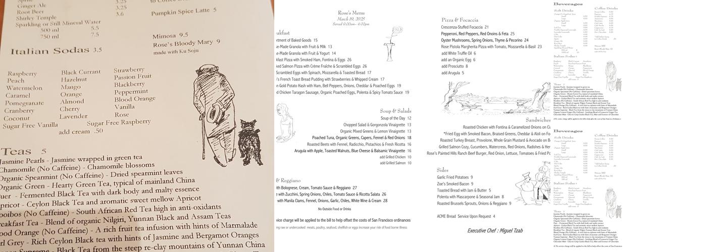 Rose's Cafe Menu