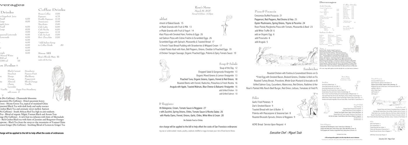 Rose's Cafe Menu