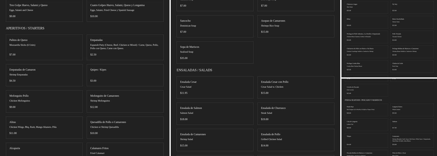 Mar & Tierra Restaurant Menu
