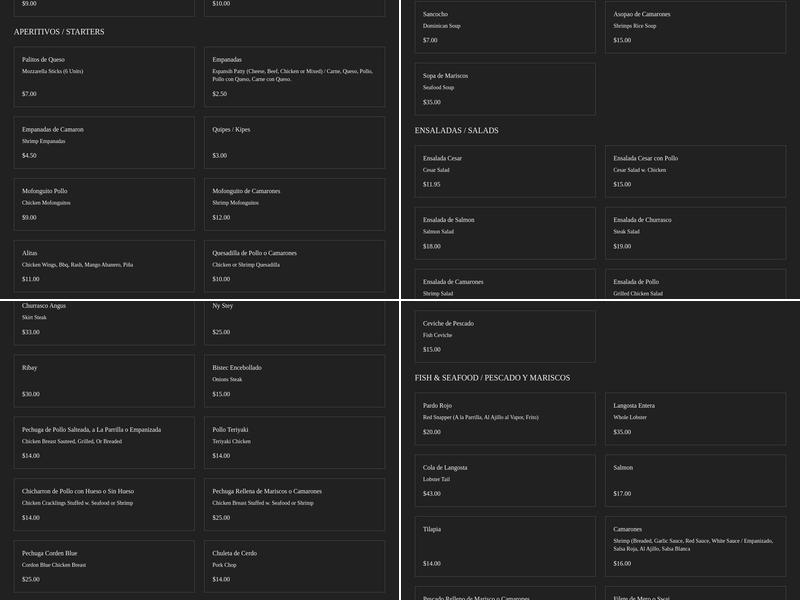Mar & Tierra Restaurant Menu