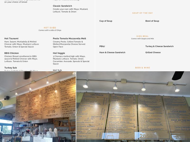 Java Beach At The Zoo Menu