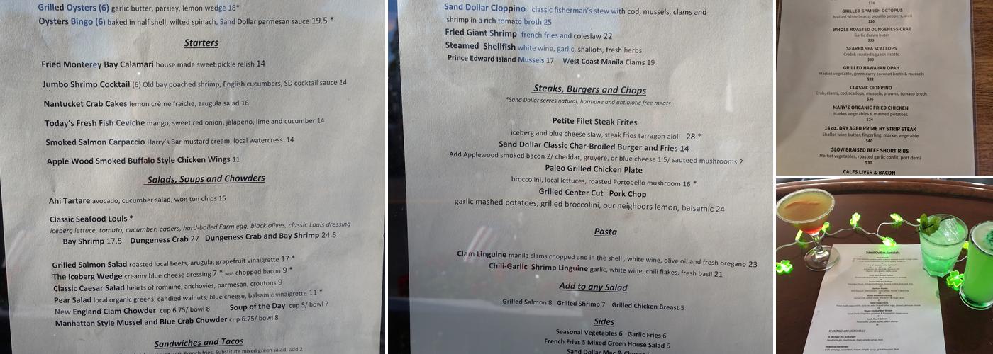 Sand Dollar Restaurant Menu