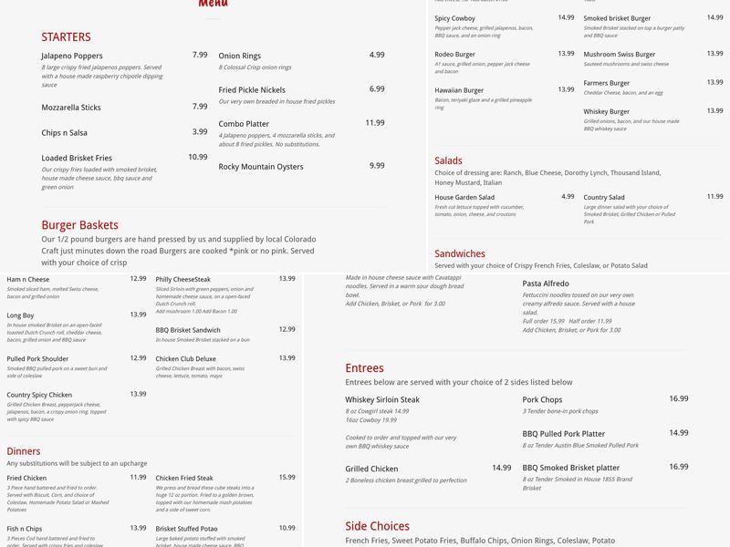 Woody’s Smokehouse Menu