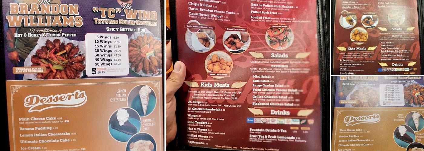 Hackett Hot Wings Menu