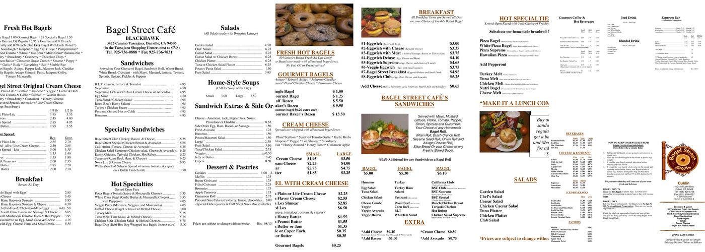 Bagel Street Cafe Menu
