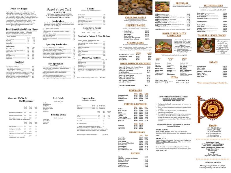 Bagel Street Cafe Menu