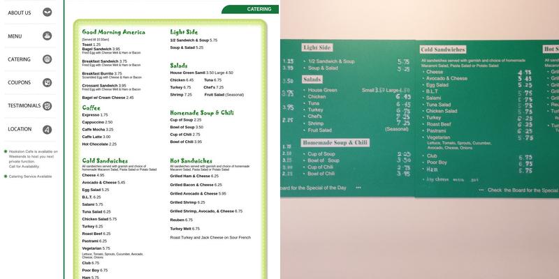 Hookston Cafe Menu