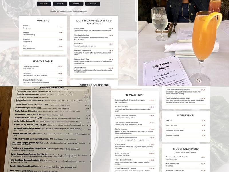 Bridges Restaurant and Bar Menu