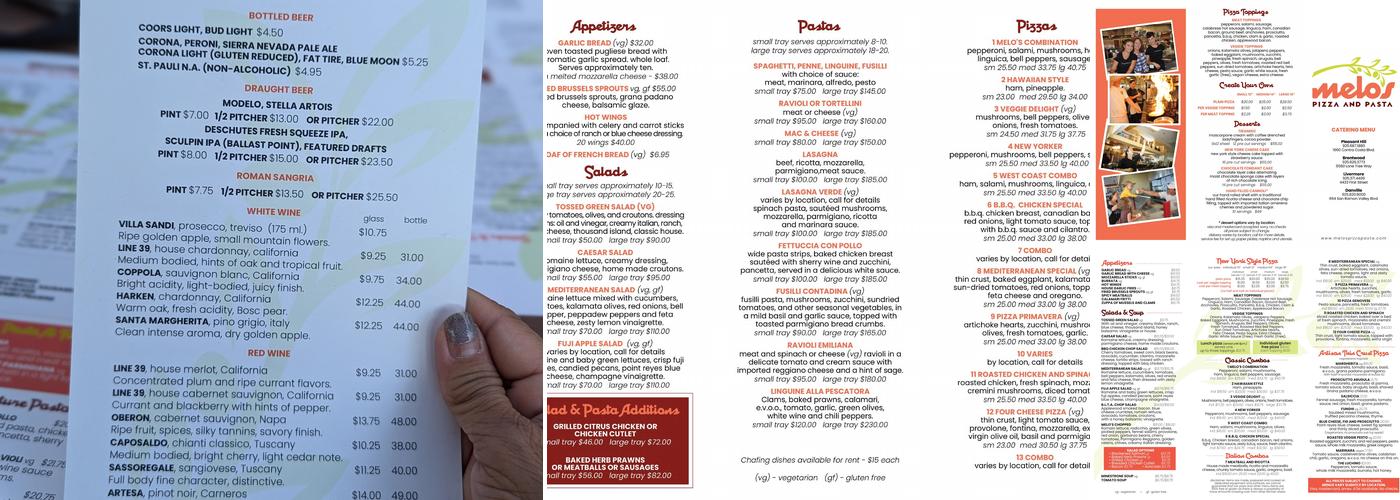Melo's Pizza & Pasta Menu