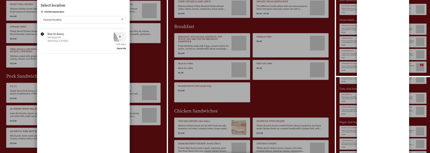 Slow G's Eatery Menu