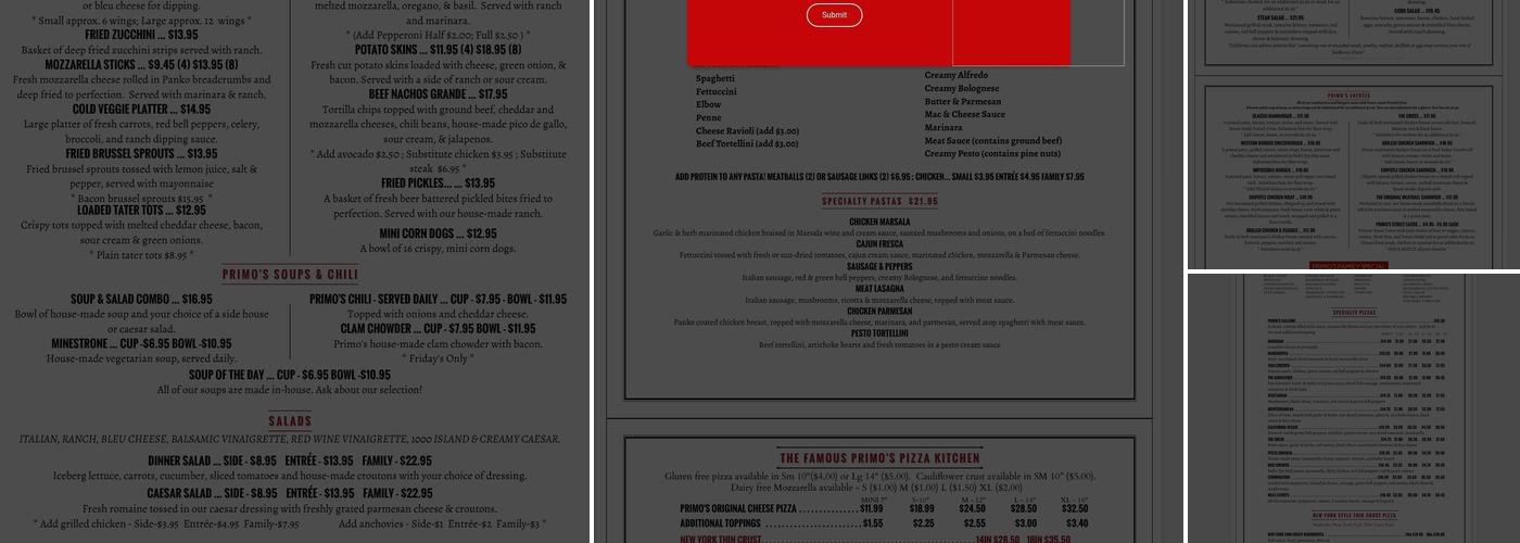 Primo's Pizzeria & Pub Menu