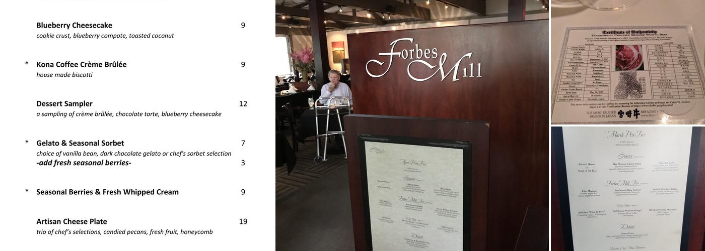 Forbes Mill Steakhouse Menu