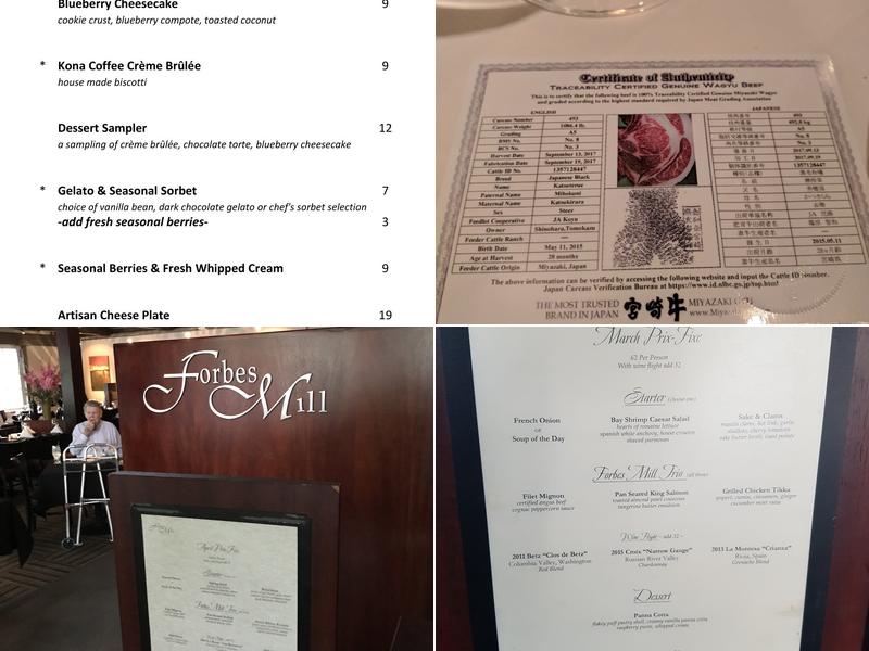 Forbes Mill Steakhouse Menu