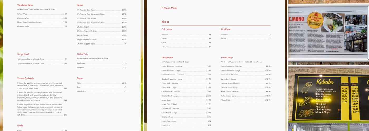 E. Mono Restaurant Kentish Town Menu