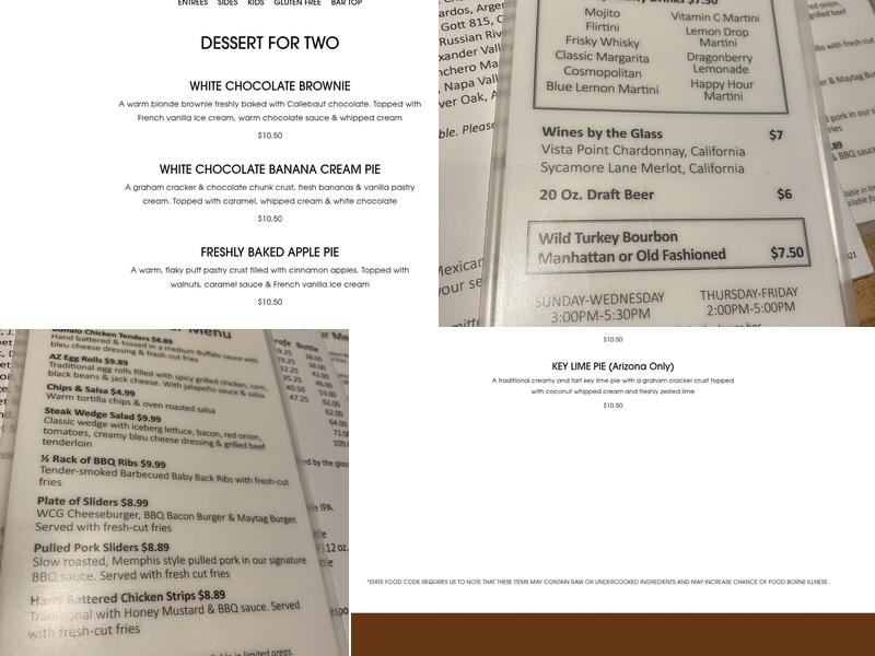 The White Chocolate Grill Menu