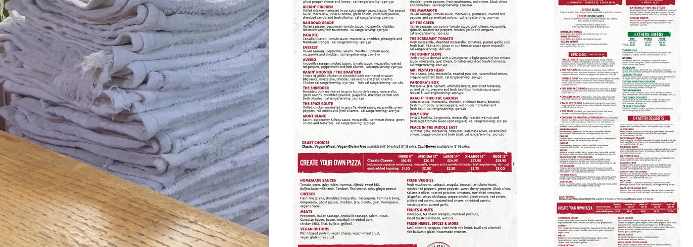 Extreme Pizza Menu
