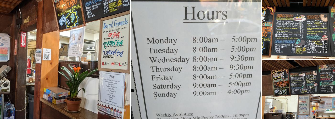 The Sacred Grounds Cafe Menu